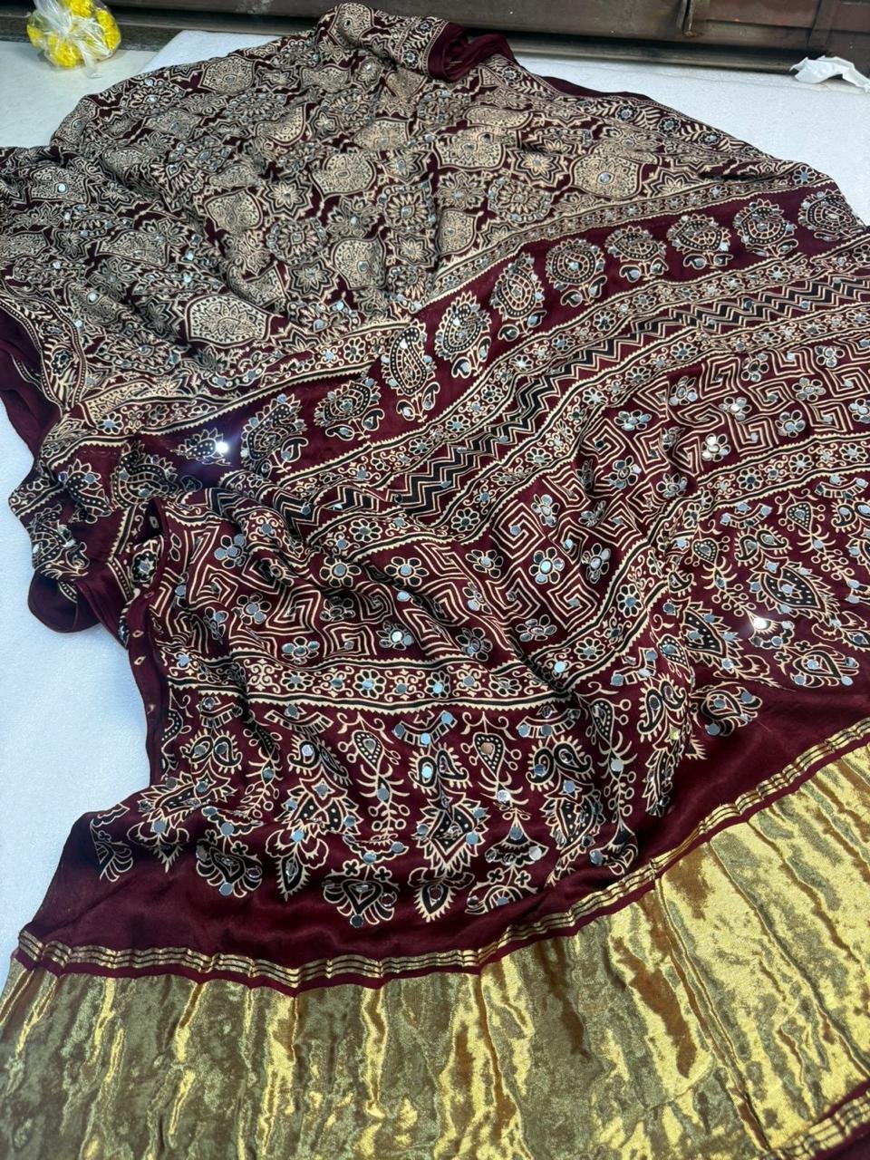 ✨Heritage Ajrak Bandhani  mirror work saree Collection’s