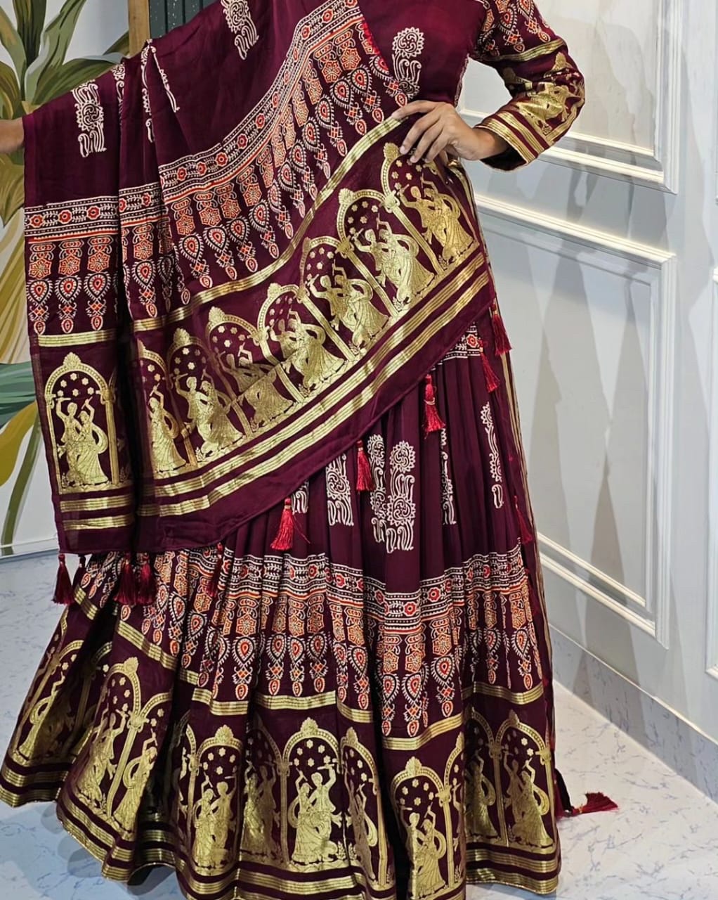 Pure  Ajrakh Lehenga choli with nakshi pallu Dupatta