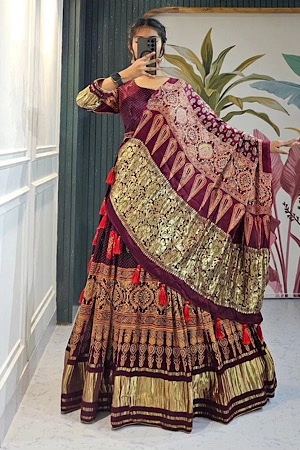 Pure Ajrakh Gajji Silk Lehenga